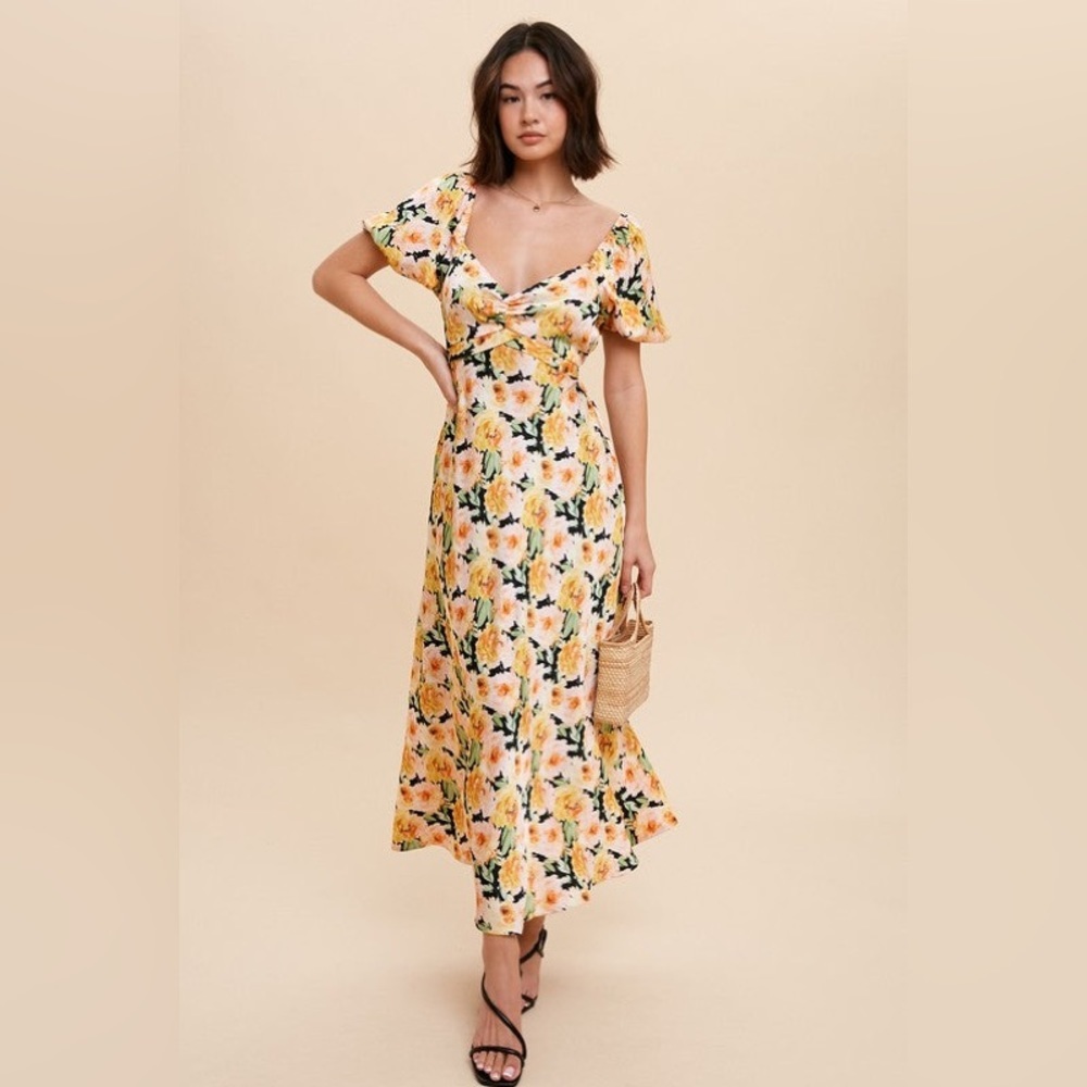 Pinkblush satin floral midi dress nwot